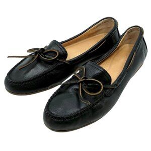 FRYE~Janet Tie~WOMENS BLACK PEBBLED LEATHER DRIVING SHOE LOAFER FLAT SHOES SZ 8